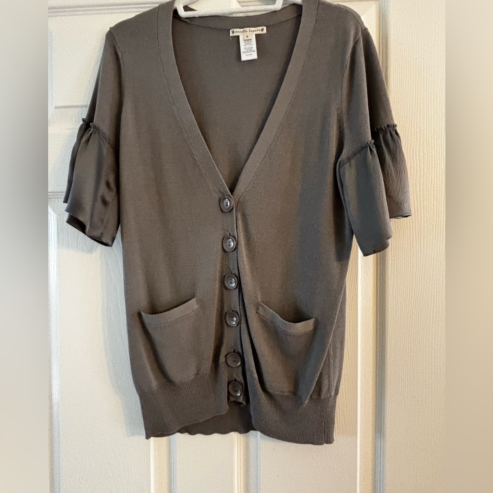 Nanette Lepore - Size Medium Gray Flutter sleeve Sweater - EUC.